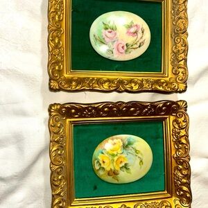 Vintage Hand Painted Limoges Porcelain Floral Square Ornate Framed Mickey Corley